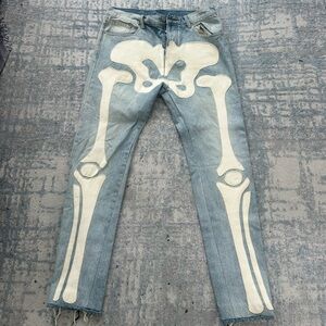 MNML Blue Skeleton Print Men Jeans Light Wash sz 34 x 34
